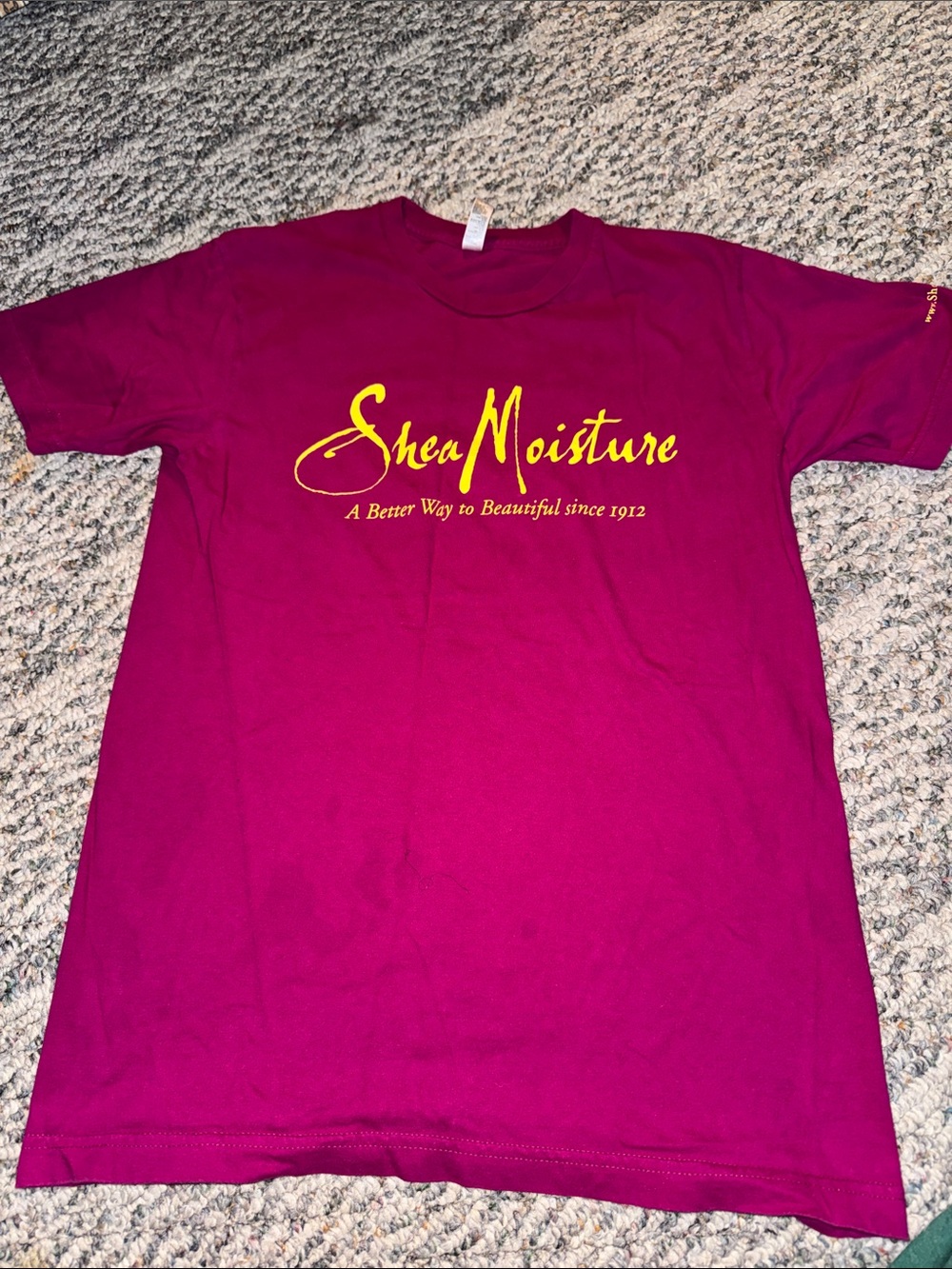Shea Moisture Fuchsia Short Sleeve Tee with Yellow Script Logo
